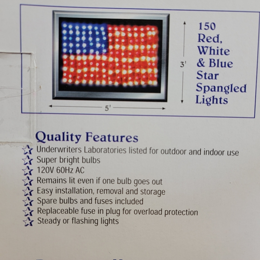 Stars and Stripes Patriotic American Flag Net Styled String Light 3x5 ft - Picture 11 of 11